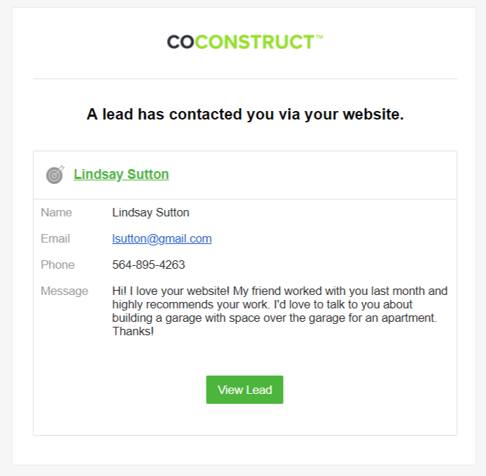 How do I capture new leads in CoConstruct from my website?